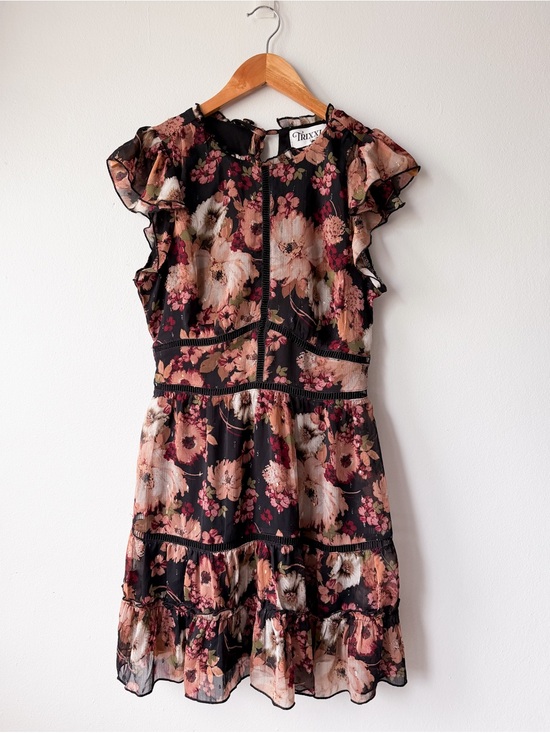 Trixxi Dresses & Skirts - Trixxi Black Floral Tiered Ruffle Mini Dress